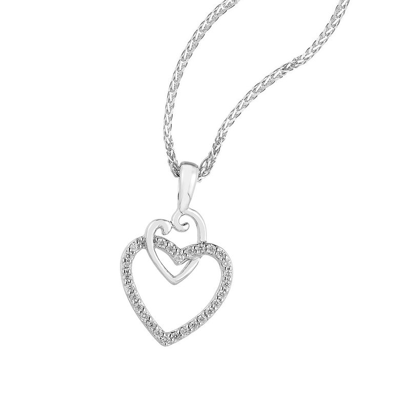 14K White Gold Round Natural Diamond Heart Shape Pendant Necklace MZ71571