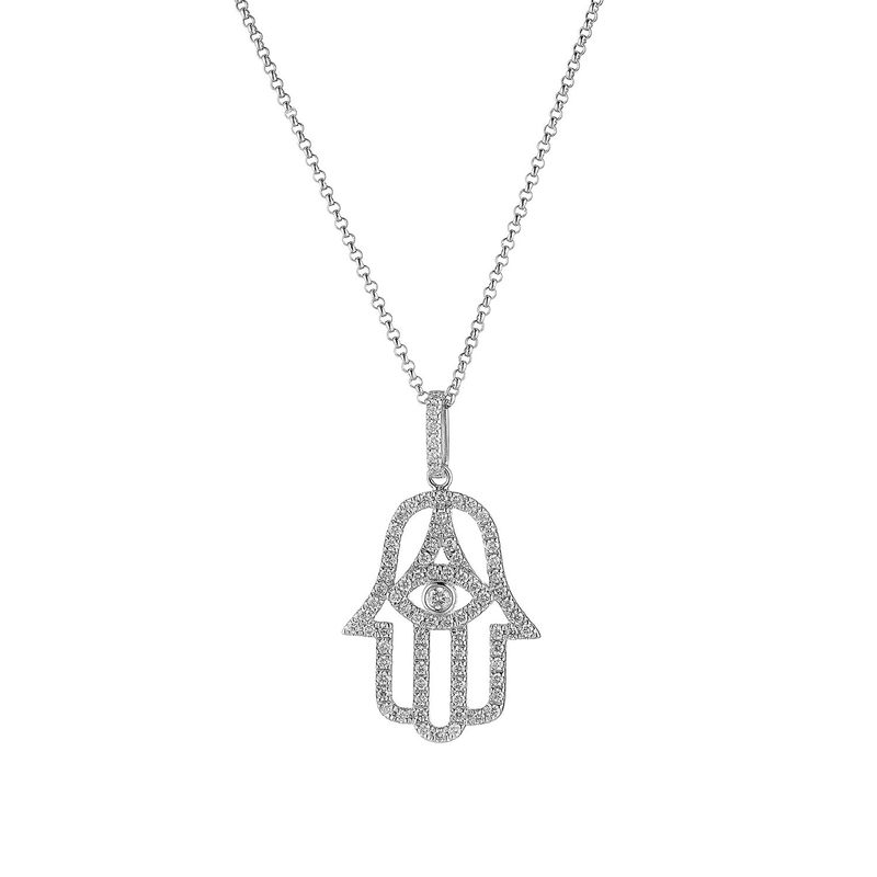 MZ61263 14K White Gold Round Natural Diamond  Pendant Necklace Natural Diamond