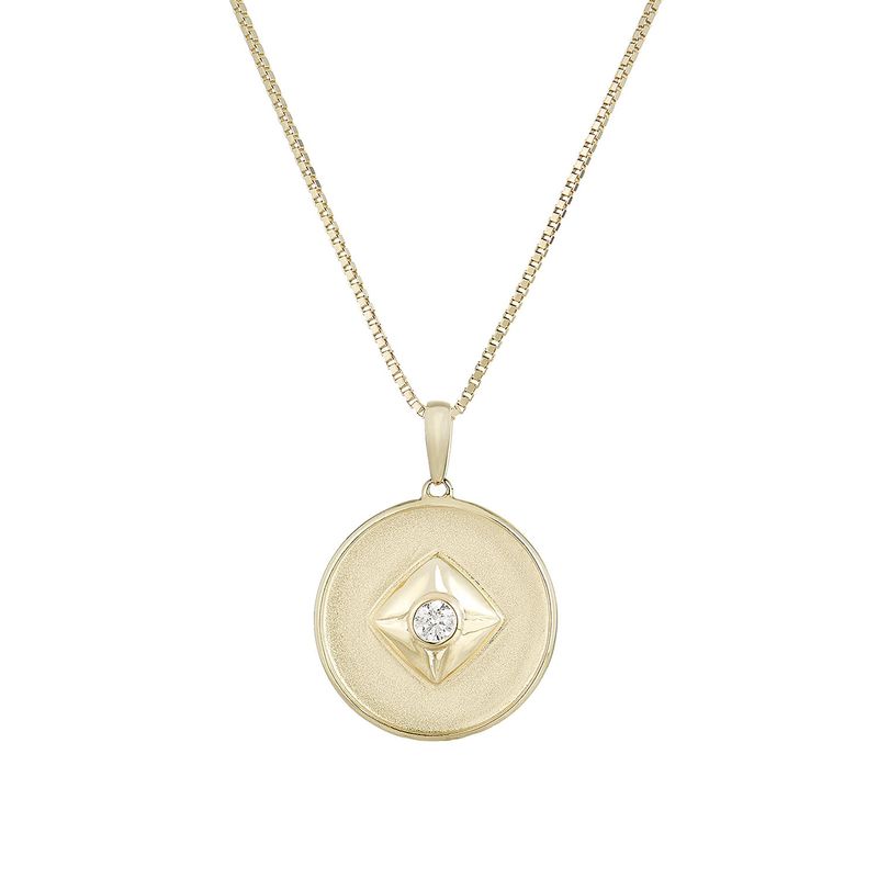 14K Yellow Gold Round Natural Diamond  Pendant Necklace MZ71041