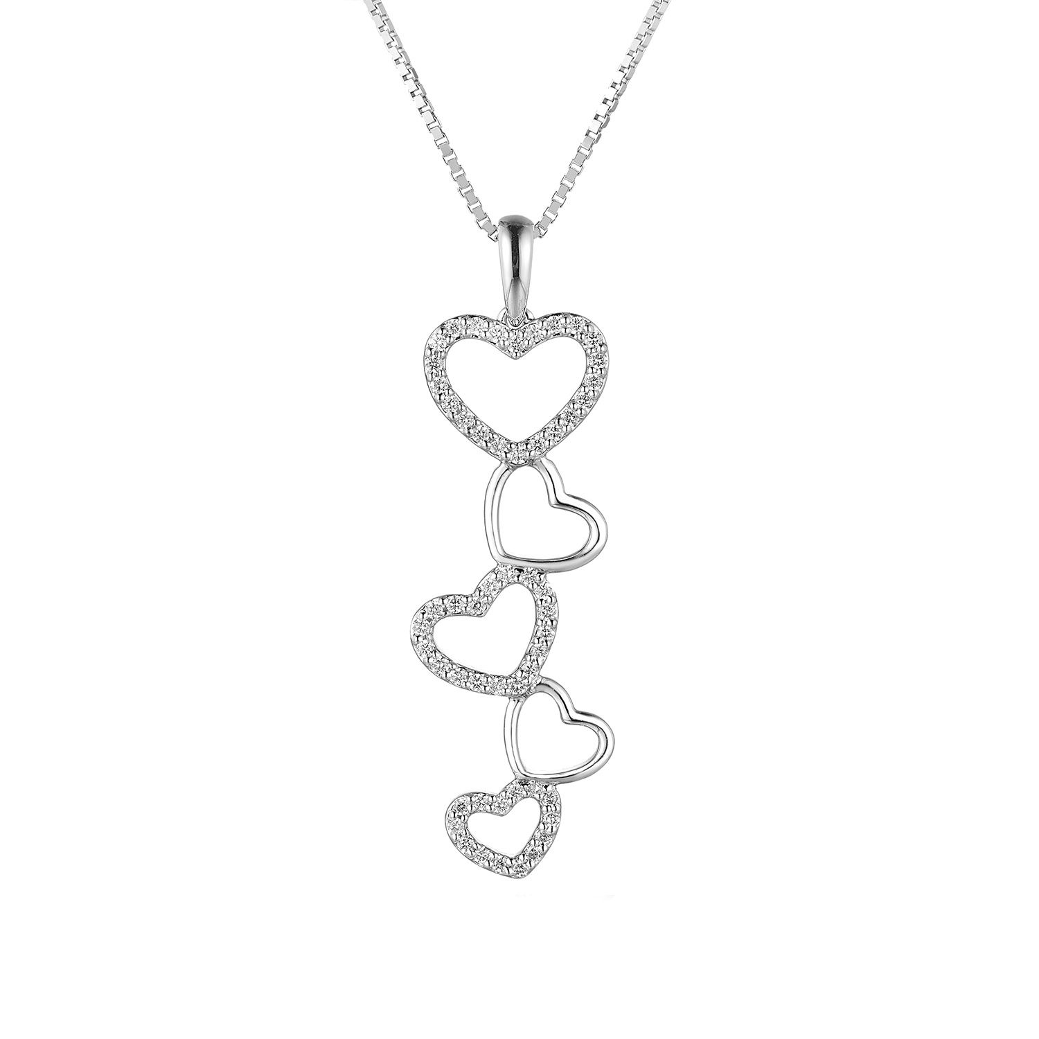 14K White Gold Natural Diamond  Heart Shape Pendant Necklace MZ71812