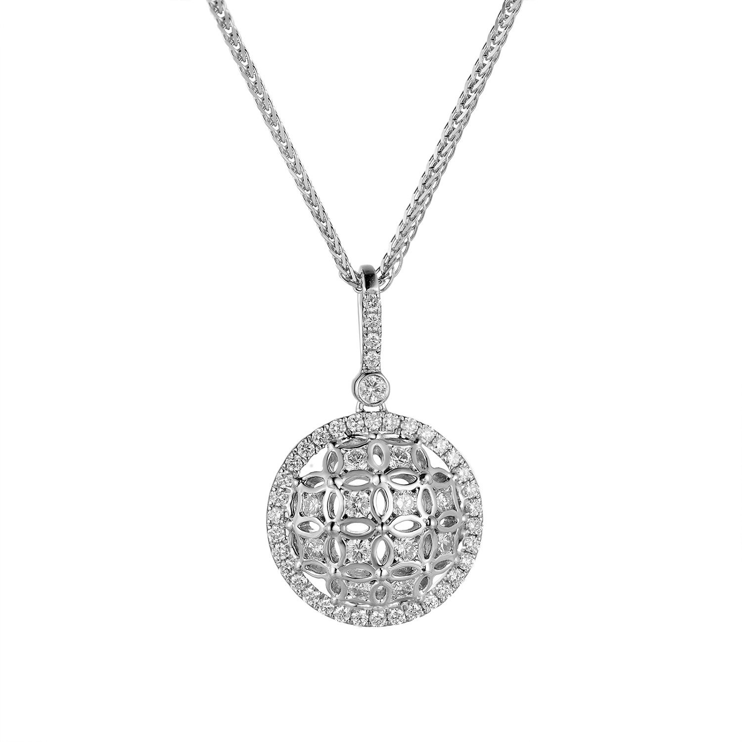 14K White Gold Round Natural Diamond  Pendant Necklace MZ9859