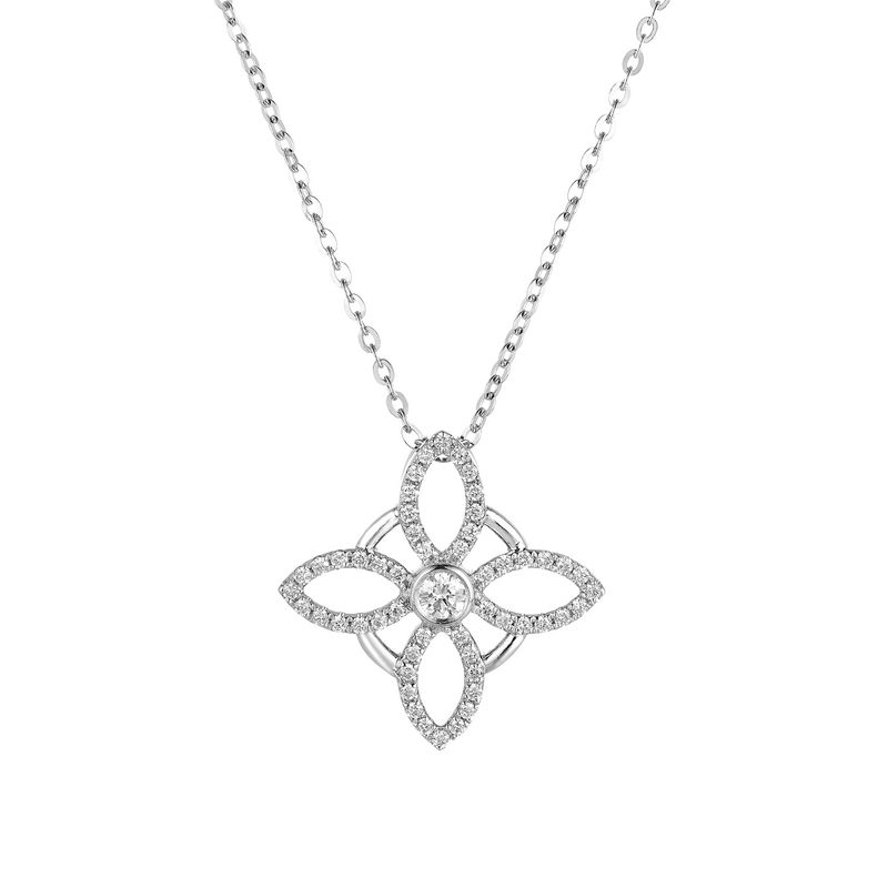 14K White Gold Natural Diamond  Pendant Necklace MZ9830