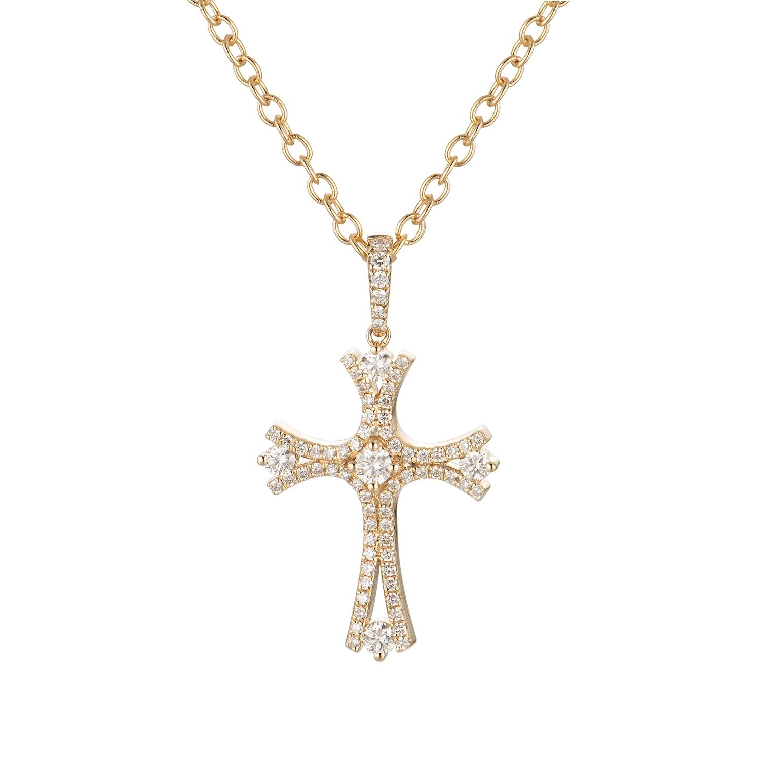 14K White/Yellow Gold Cross Natural Diamond  Pendant MZ9339 Natural Diamond, Colour: 14K Yellow