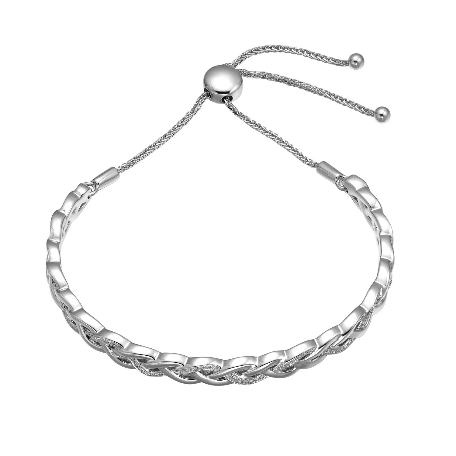 14K White Gold Round Natural Diamond  Twisted Bracelet MZ61137