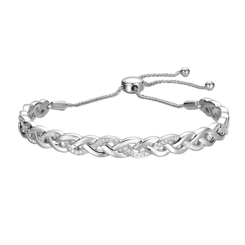 14K White Gold Round Natural Diamond  Twisted Bracelet MZ61137