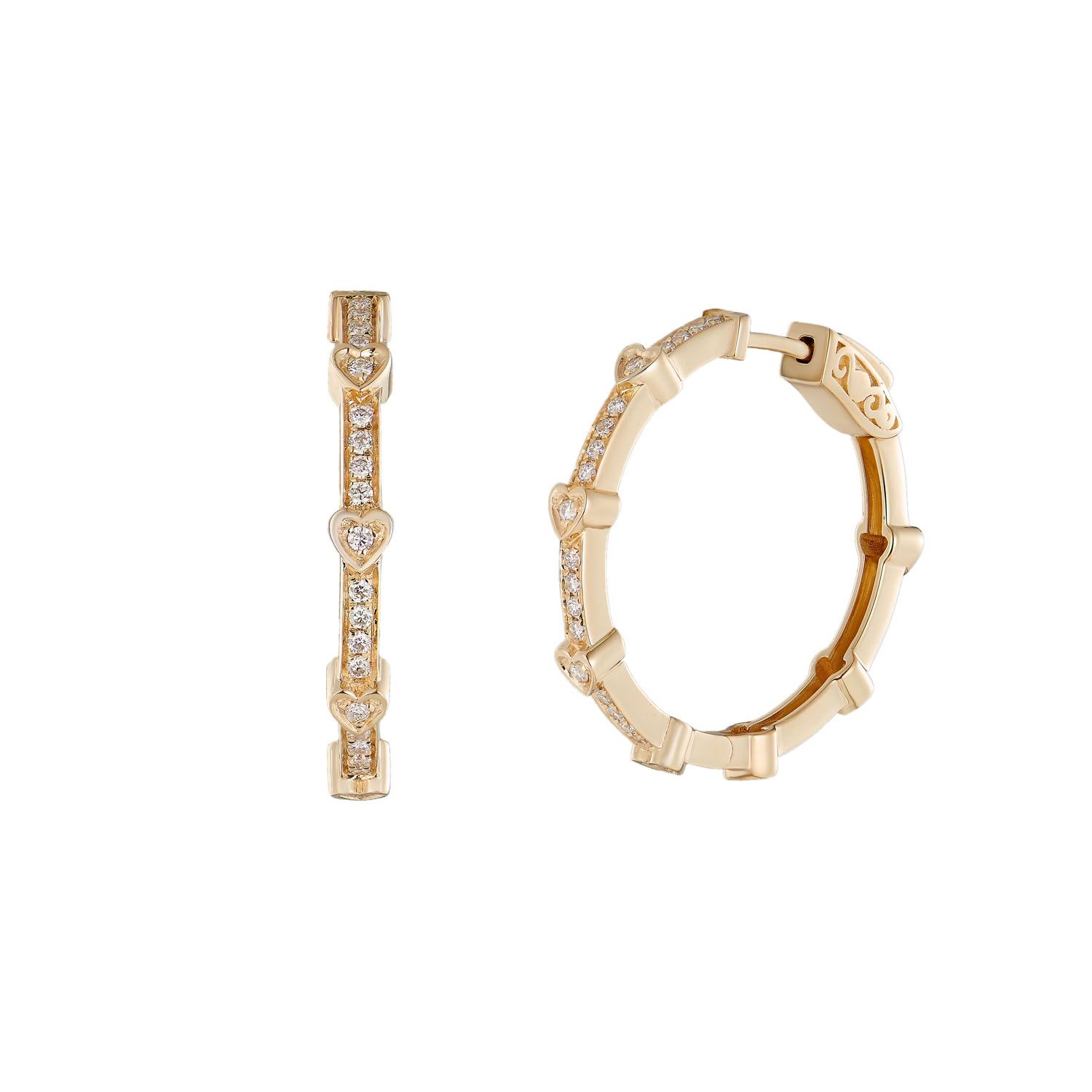 14K Yellow Gold Round Natural Diamond  Hoop Earrings MZ9799