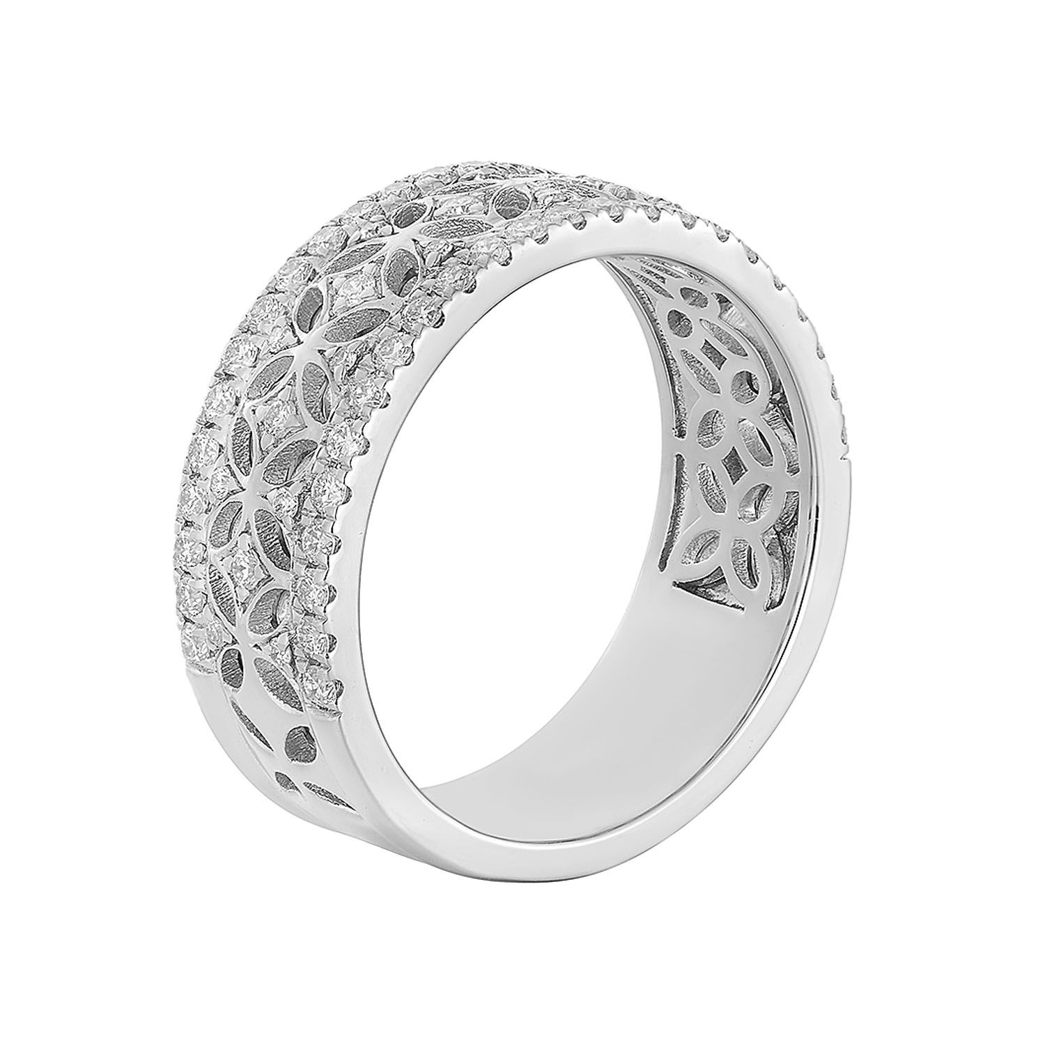14K White Round Vintage Natural Diamond  Wide Band MZ11148