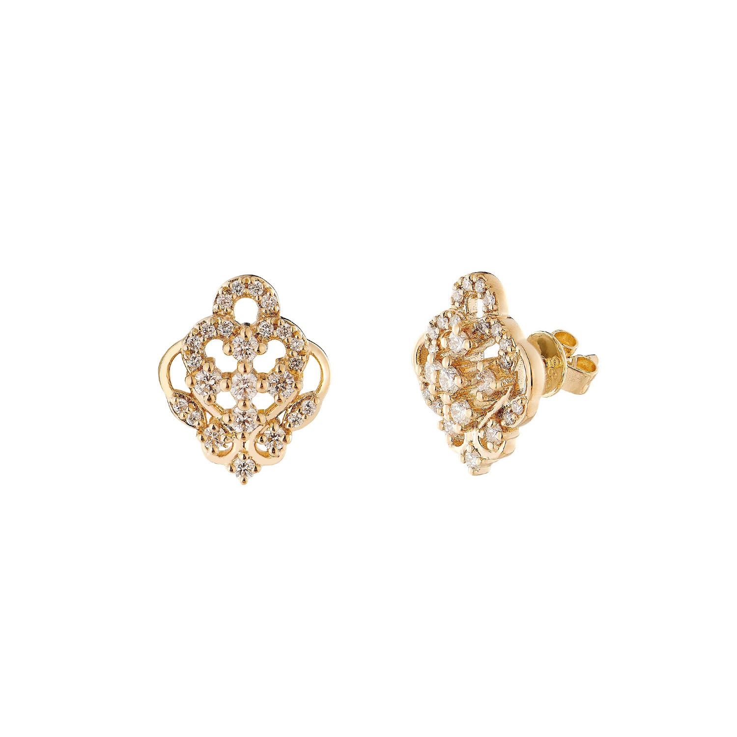 14K Yellow Gold Natural Diamond  Stud Earrings MZ10302, Colour: 14KYellow-3.44g-0.484ct-ND