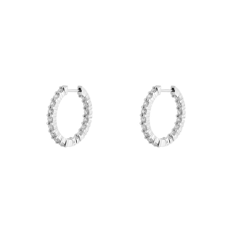 14K White Gold Round Natural Diamond  Hoop Earrings  SJ0119GAI Natural Diamond