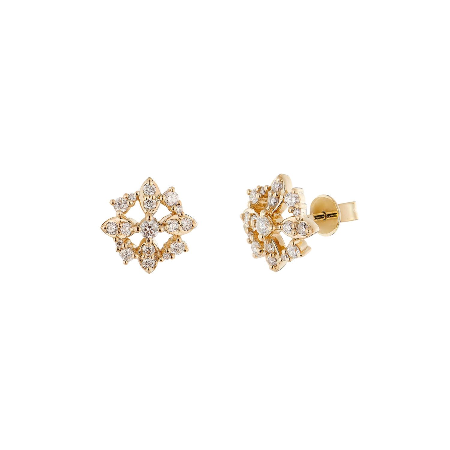 14K Yellow Gold Natural Diamond  Round Stud Earrings MZ10314, Colour: 14KYellow-2.27g-0.481ct-ND