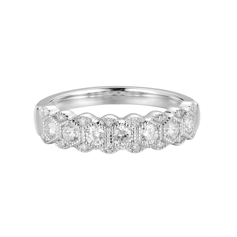 14K White Gold Three Rows Round Natural Diamond  Wedding Band MZ5831
