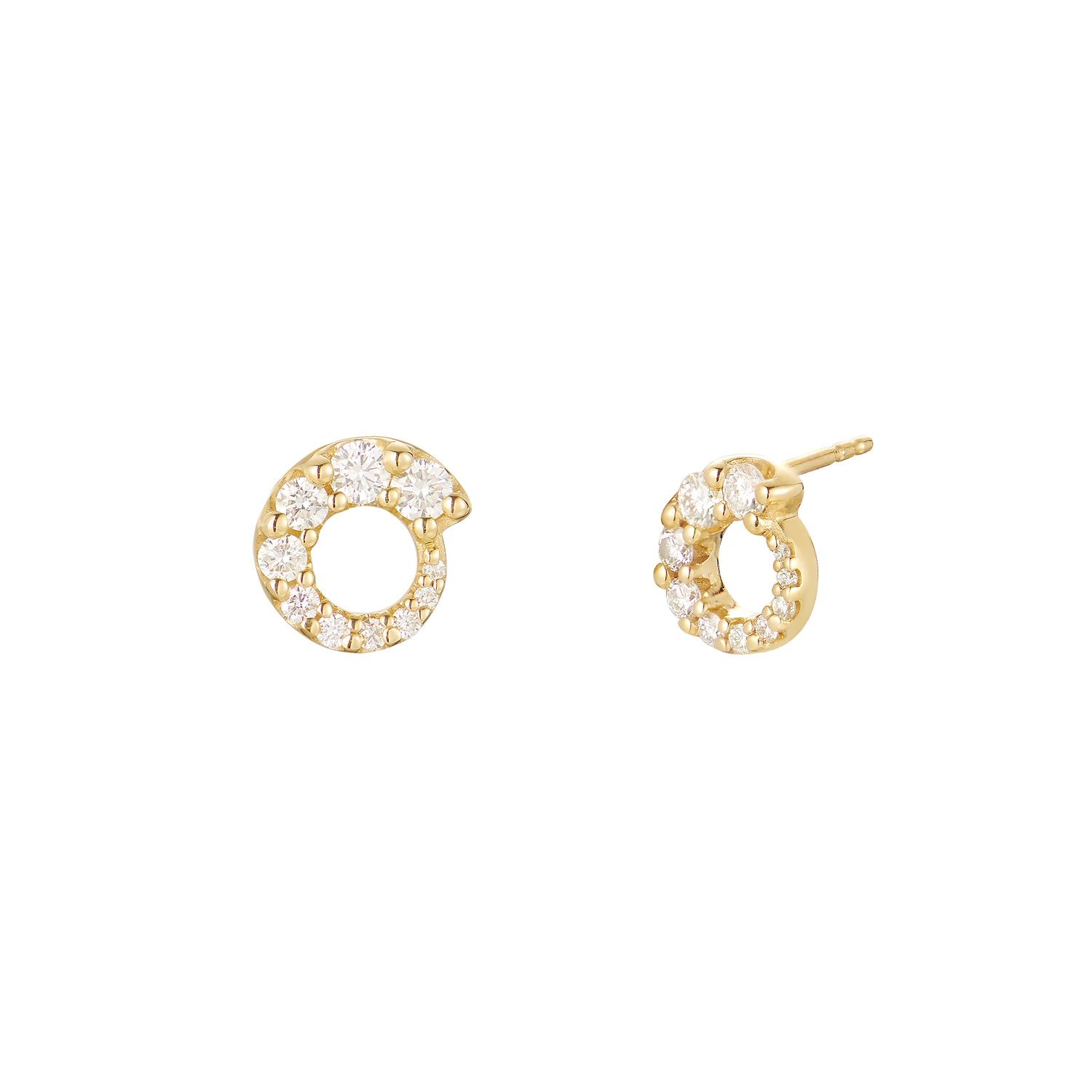14K Yellow Gold Natural Diamond  Round Stud Earrings MZ71233, Colour: 14KYellow-1.8g-0.392ct-ND