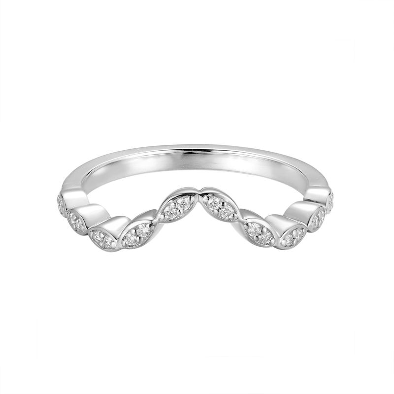 14k White Gold Round Natural Diamond  Marquise Station Curved Wedding Band MZ61485