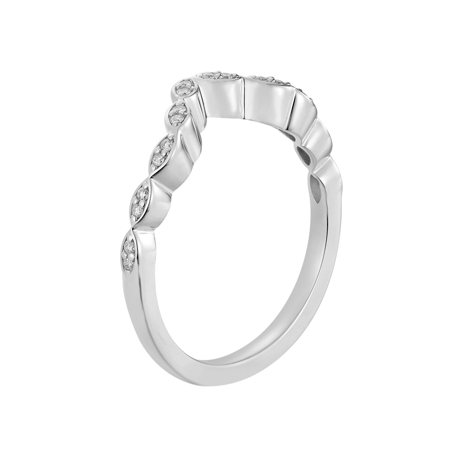 14k White Gold Round Natural Diamond  Marquise Station Curved Wedding Band MZ61485