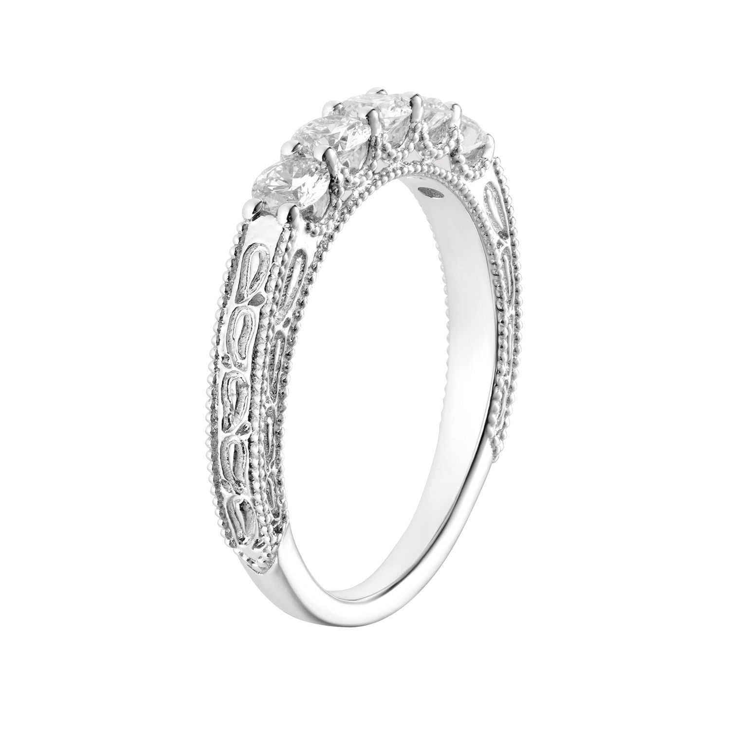 14K White Gold Round Natural Diamond  Vintage Band MZ7333