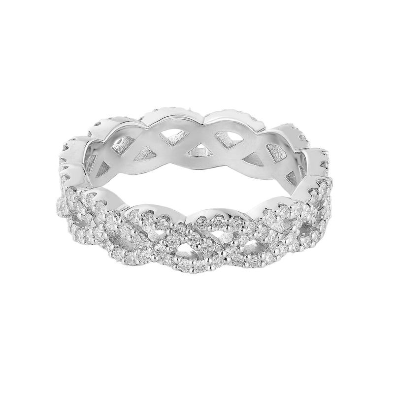 14K White Gold Twisted Natural Diamond  Eternity Wedding Band MZ11432