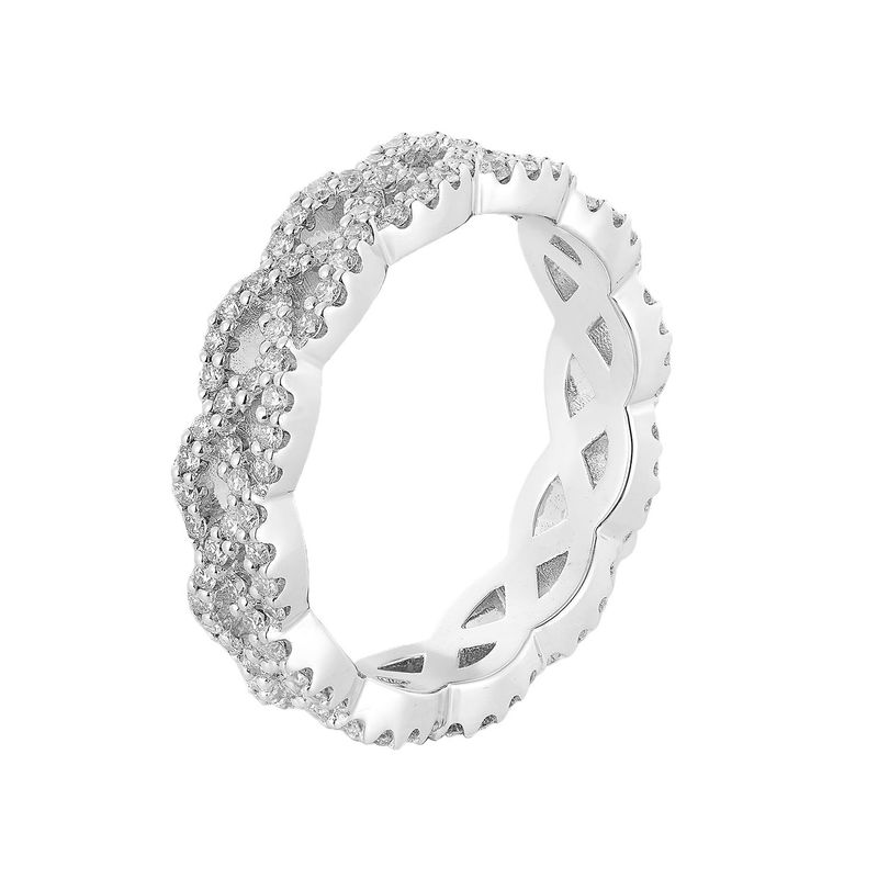 14K White Gold Twisted Natural Diamond  Eternity Wedding Band MZ11432