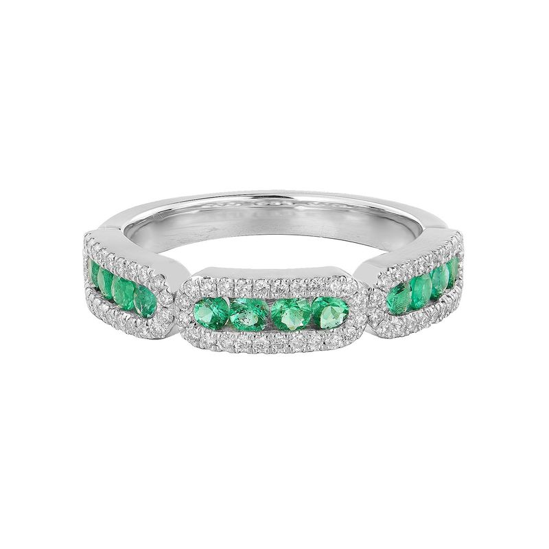 14K White Gold Emerald Round Natural Diamond  Wedding Band MZ5559