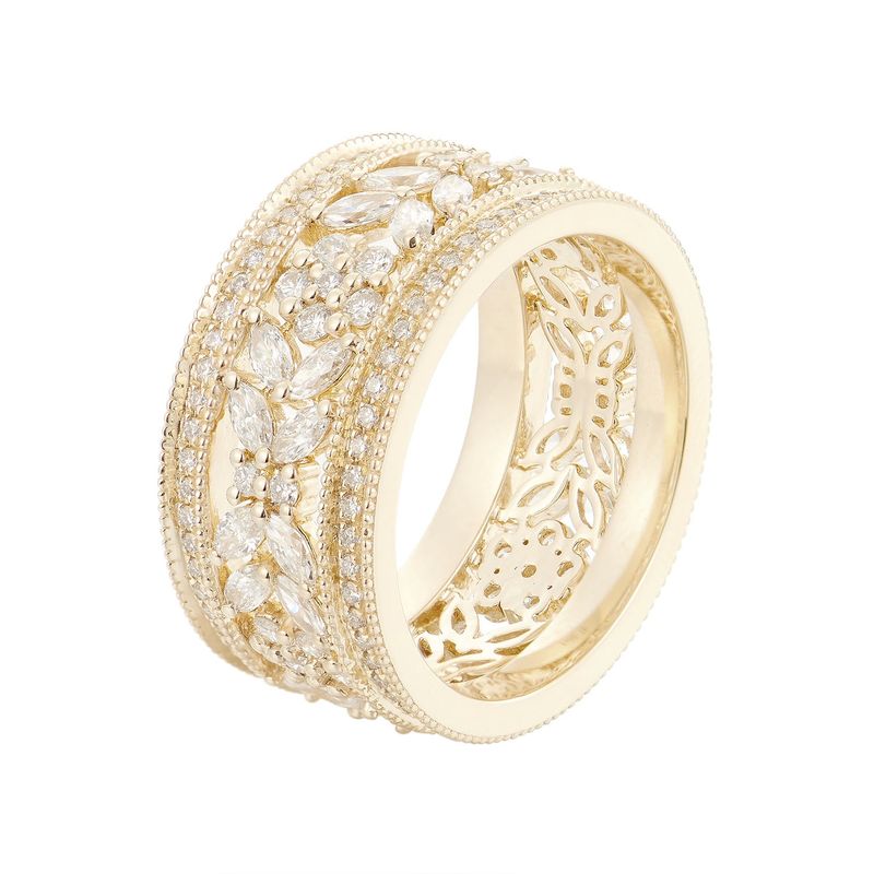 14K White/Yellow/Rose Gold Natural Diamond  Wide Band HF9352