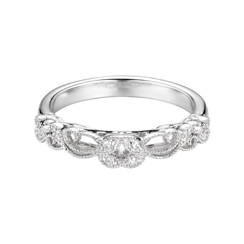 14K White Gold  Natural Diamond  Milgrain Wedding Band MZ1813