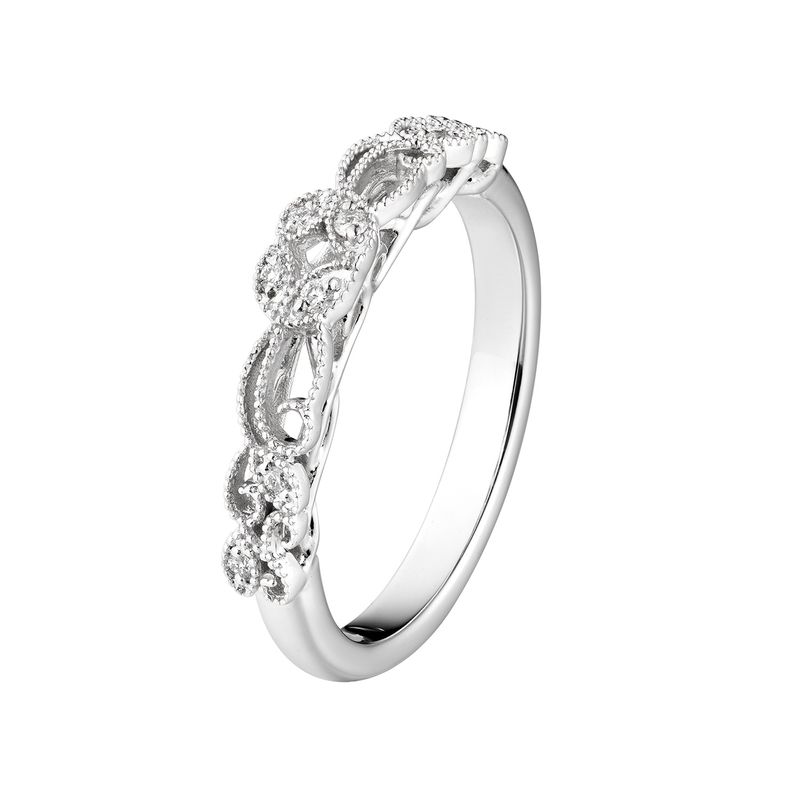 14K White Gold  Natural Diamond  Milgrain Wedding Band MZ1813