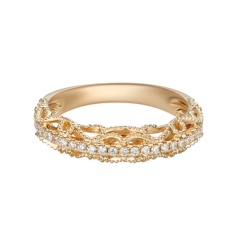 14K Yellow Gold Natural Diamond  Hollowed Flank Wedding Band MZ1767