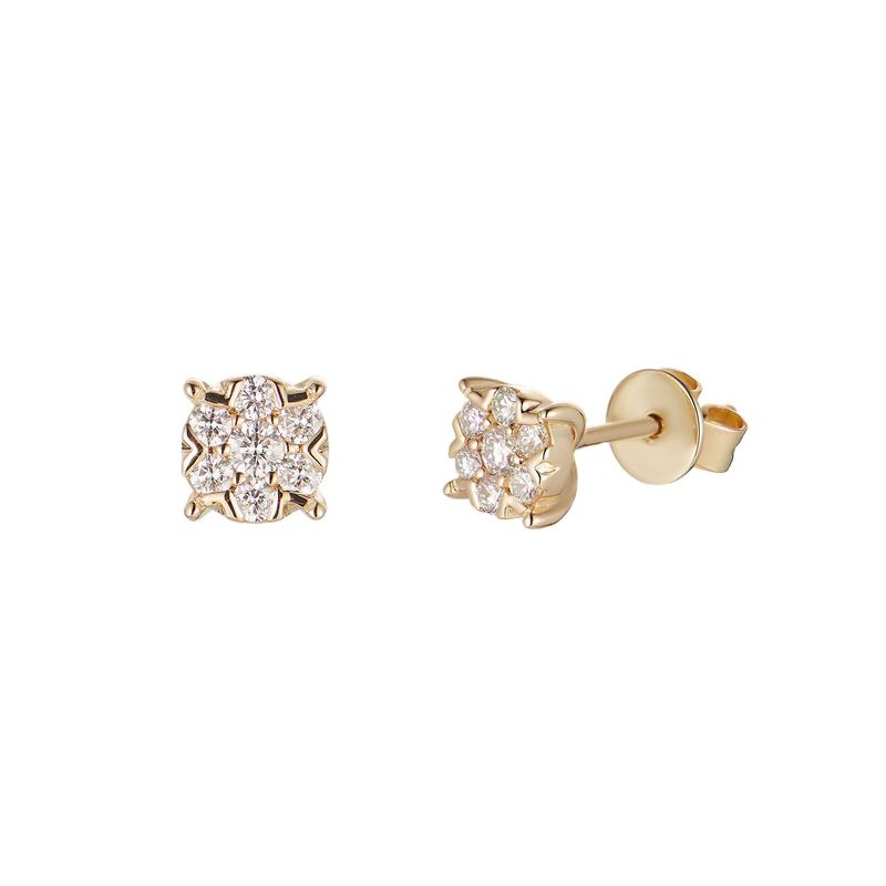 14K Yellow Gold Natural Diamond  Round Stud Earrings MZ9909