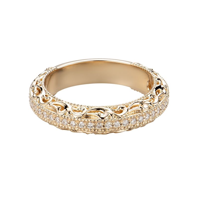 14K Yellow Gold Hollow out Natural Diamond Wedding Band MZ1832