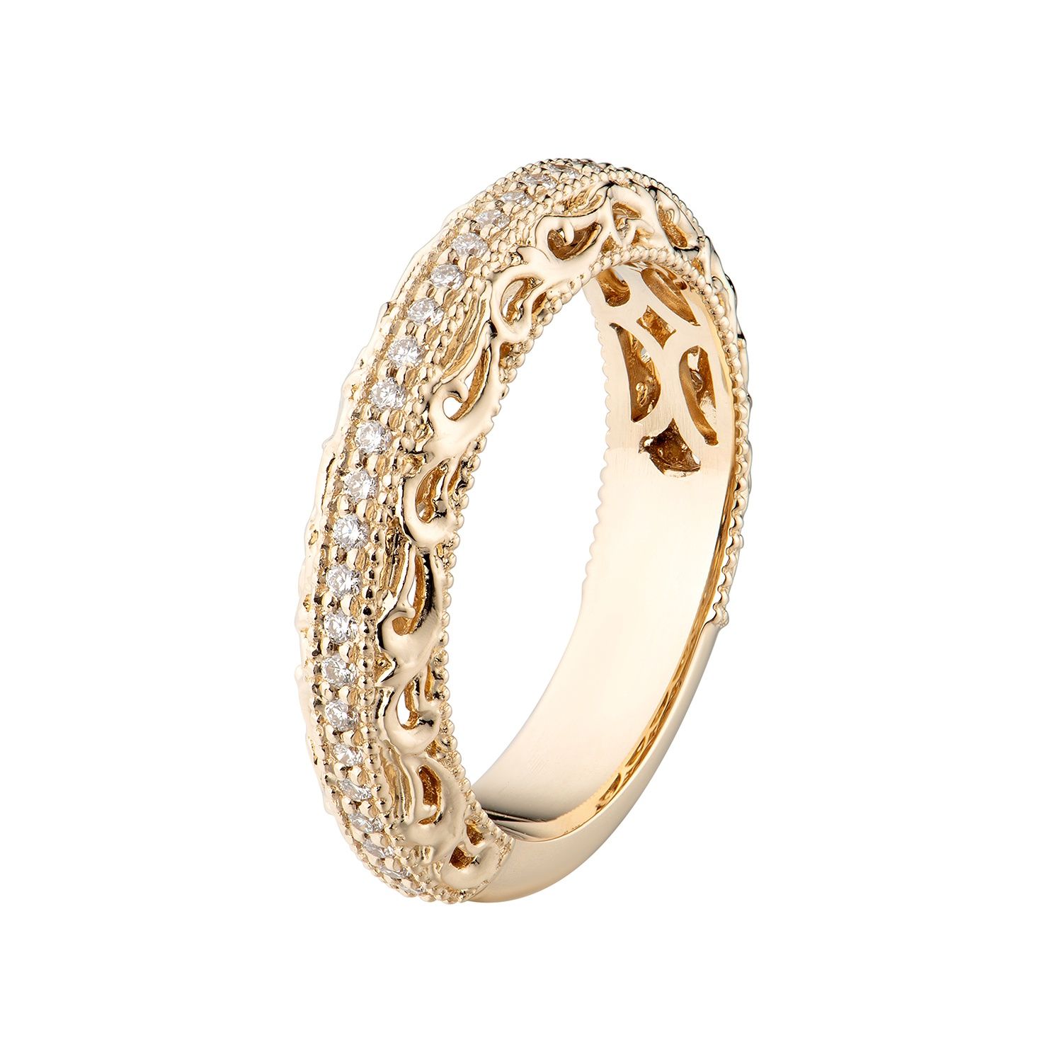 14K Yellow Gold Hollow out Natural Diamond Wedding Band MZ1832