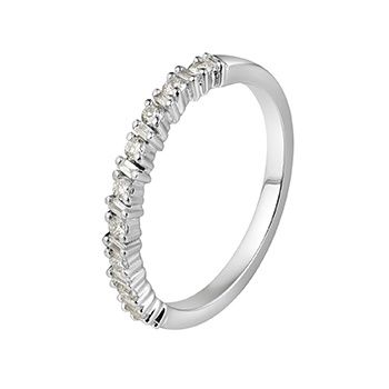 14K White Gold Round Baguette Natural Diamond  Single Prong Wedding Band MZ5070