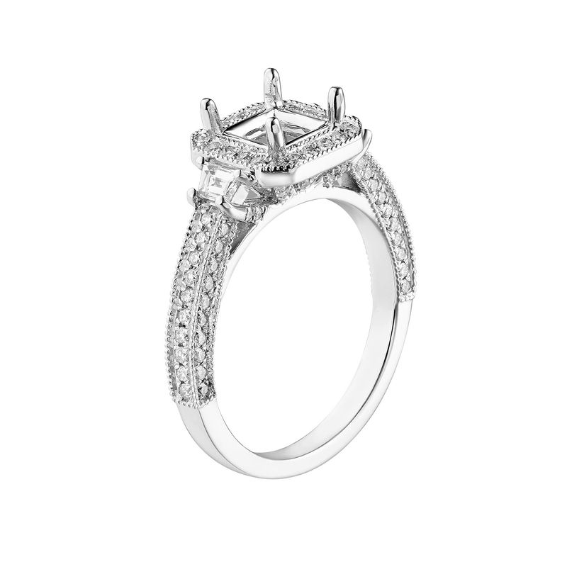 14K White Gold Three Stone Engagement Ring MZ5531 Natural Diamond