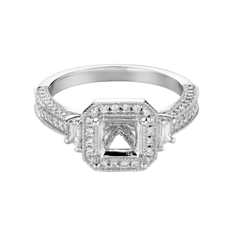 14K White Gold Three Stone Engagement Ring MZ5531 Natural Diamond