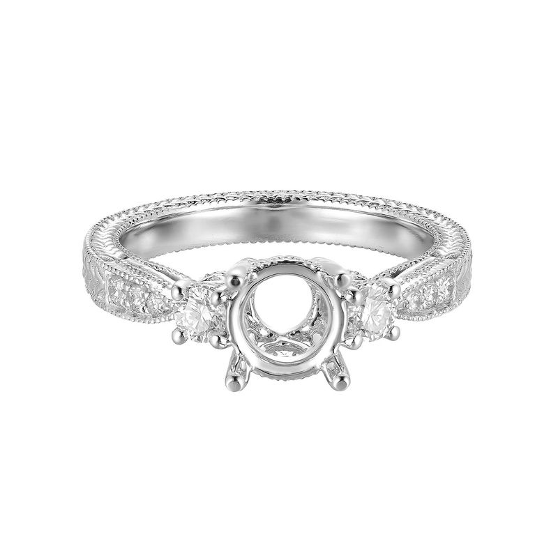 14k White Gold Vintage Shank Natural Diamond Engagement Ring MZ5690