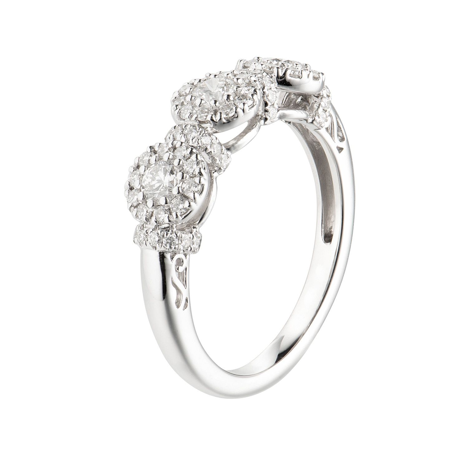 14K White Gold Natural Diamond Three Stone Halo Band MZ5539