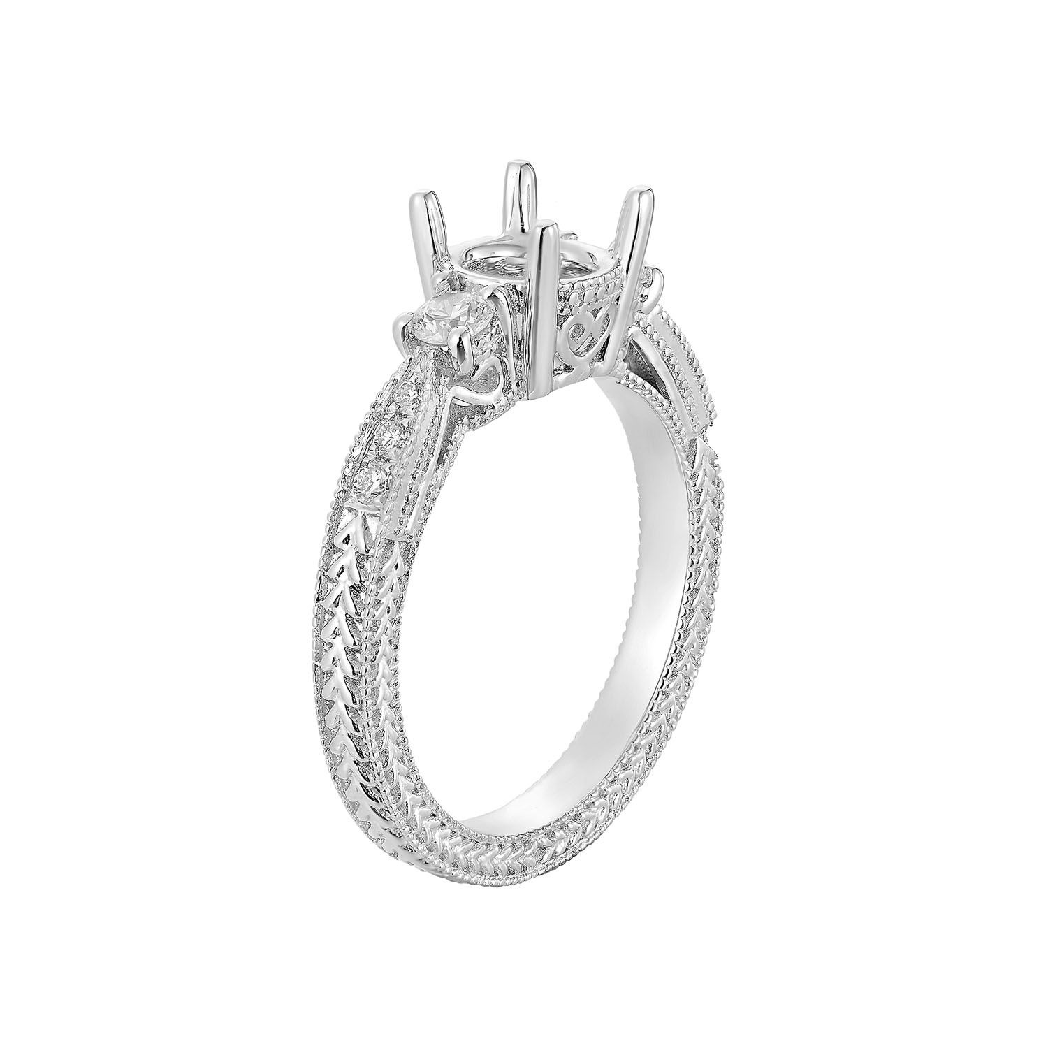 14k White Gold Vintage Shank Natural Diamond Engagement Ring MZ5690