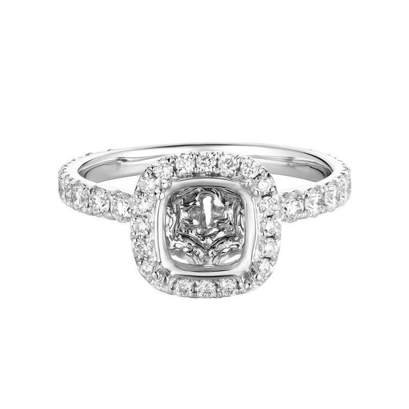 14k White Gold Natural Diamond Cushion Halo Engagement Ring MZ5919