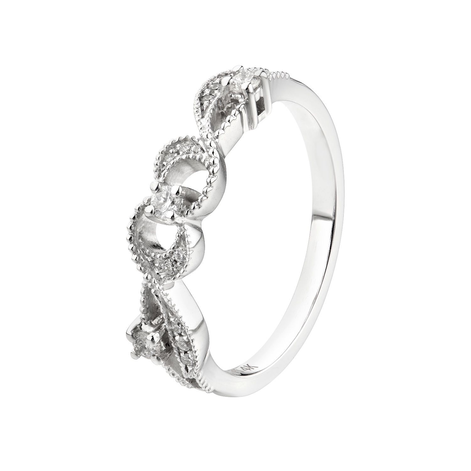 14K White Gold Natural Diamond  Twined Split Shank Wedding Band MZ6036