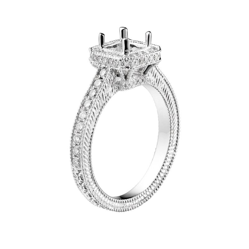 14K White Gold Square Halo Engagement Ring MZ6426 Natural Diamond