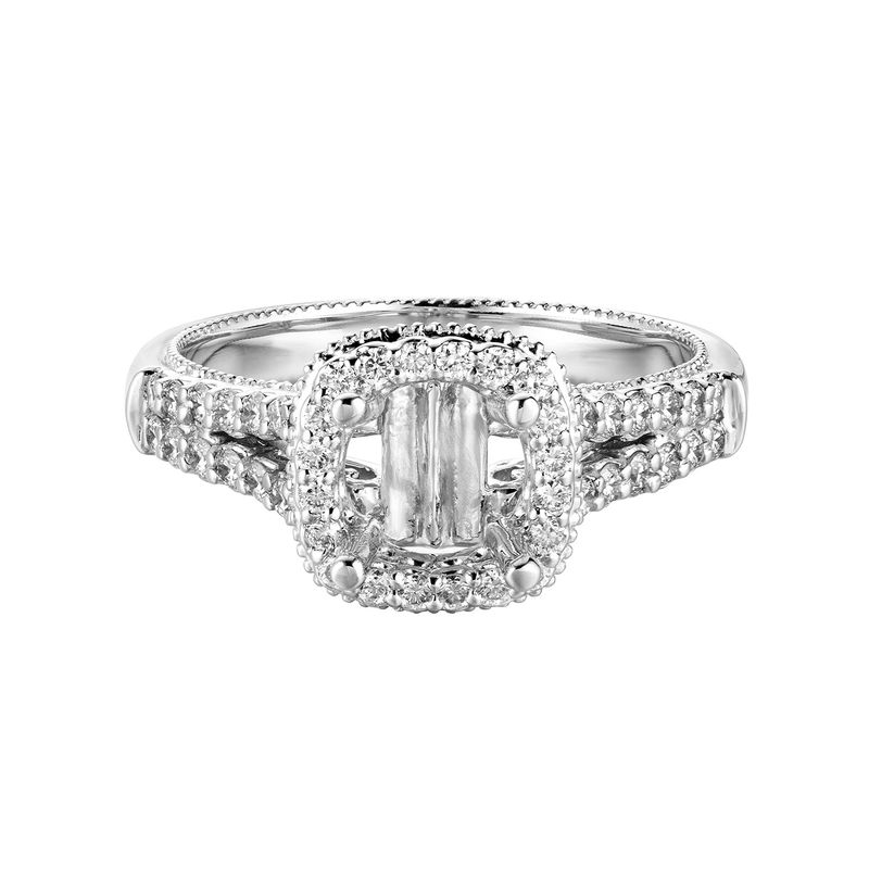 14k White Gold Round Center Halo Split Shank Engagement Ring MZ6432 Natural Diamond