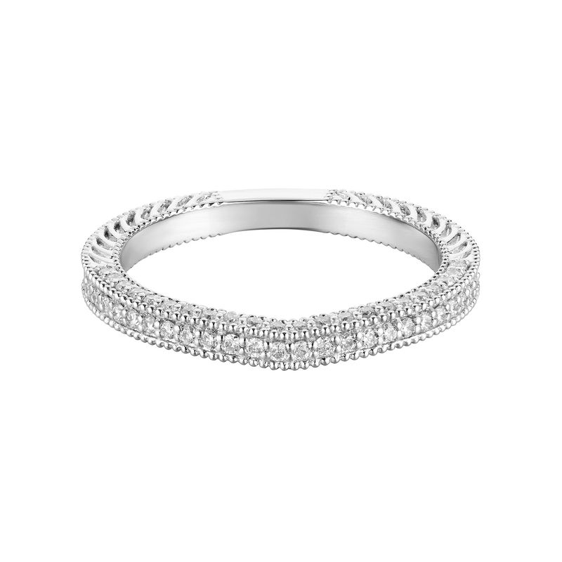 14K White Gold Round Natural Diamond  Engraving Anniversary Wedding Band MZ6646