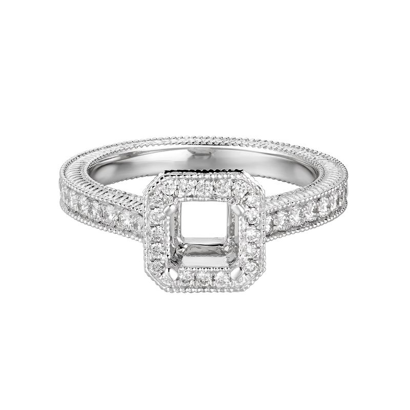 14K White Gold Square Halo Engagement Ring MZ6426 Natural Diamond