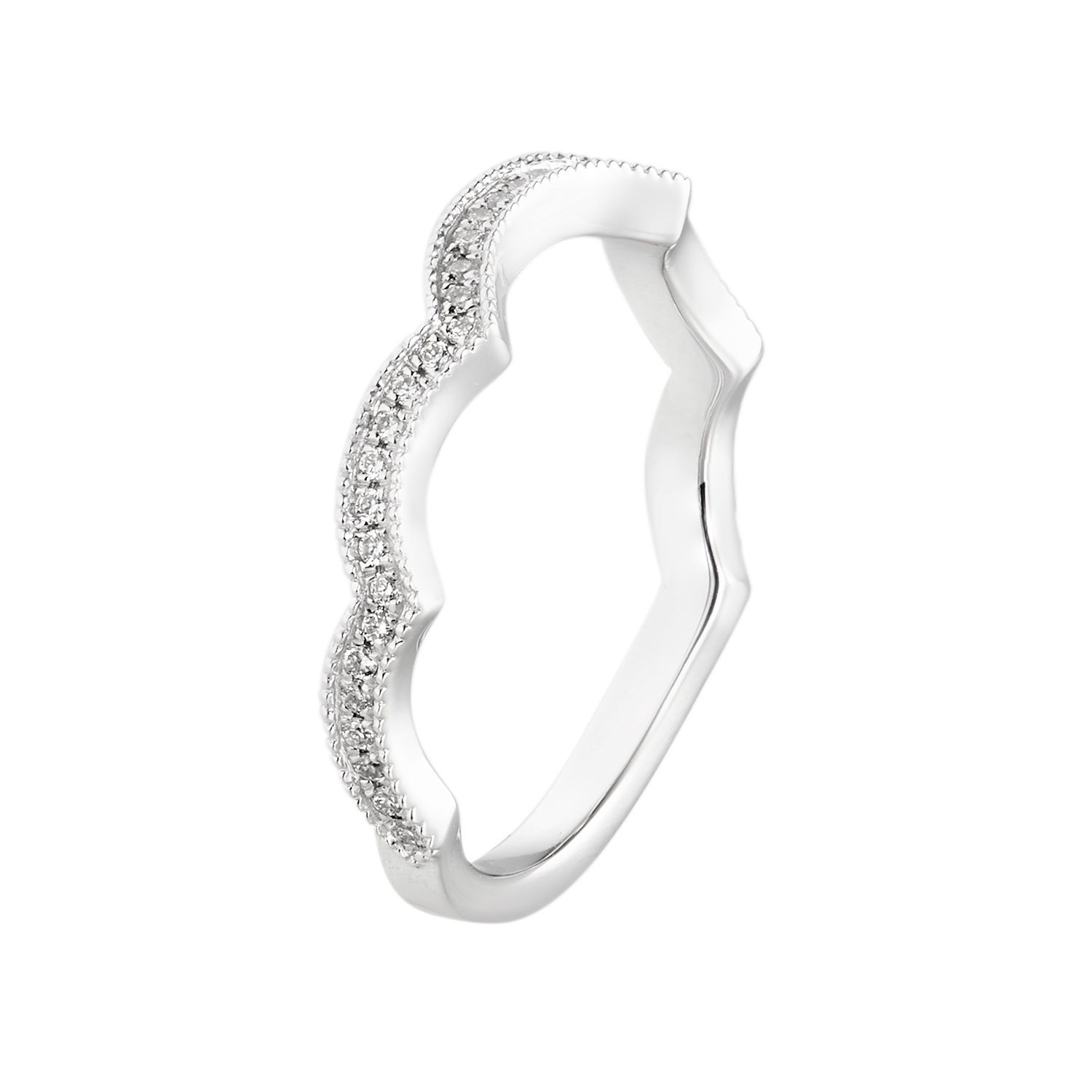 14K White Gold Curved Natural Diamond  Band MZ6564