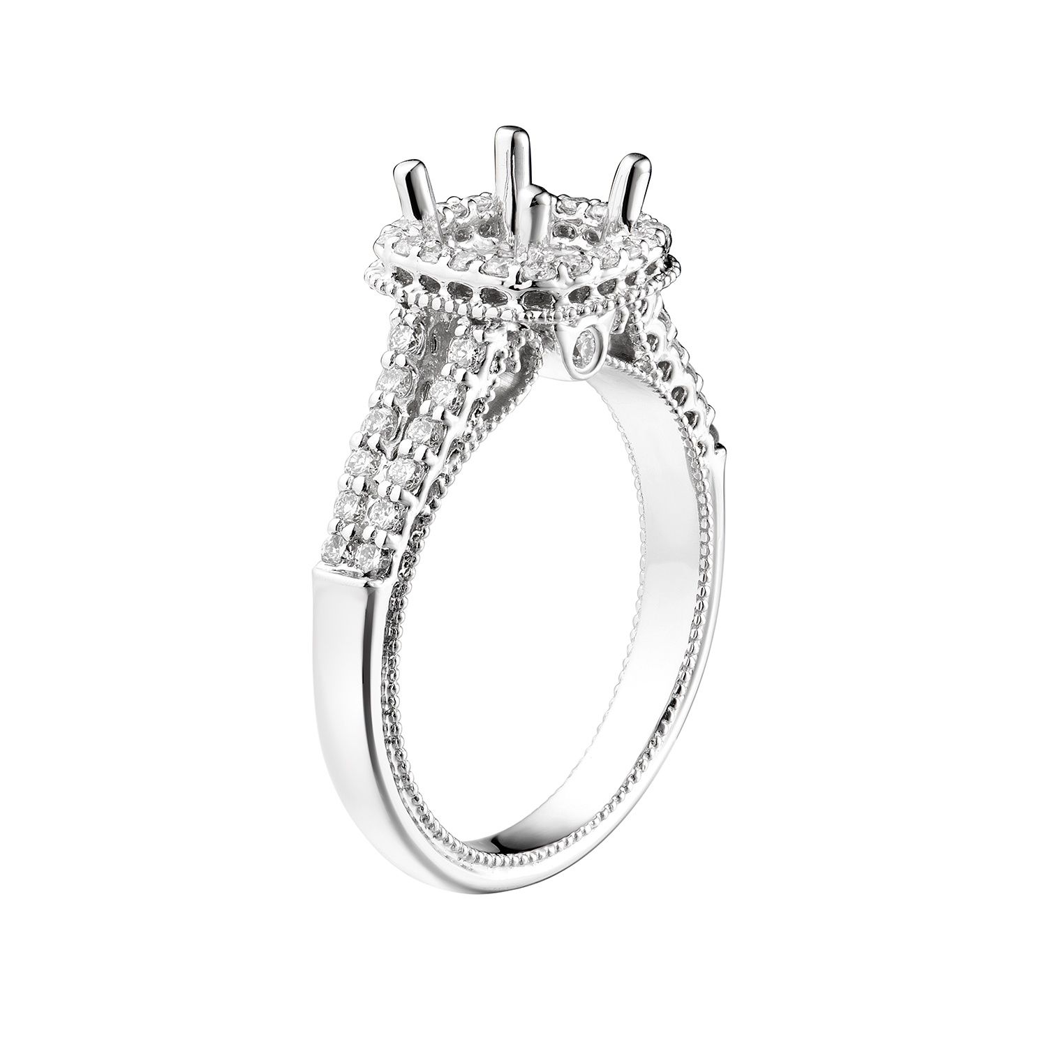 14k White Gold Round Center Halo Split Shank Engagement Ring MZ6432 Natural Diamond