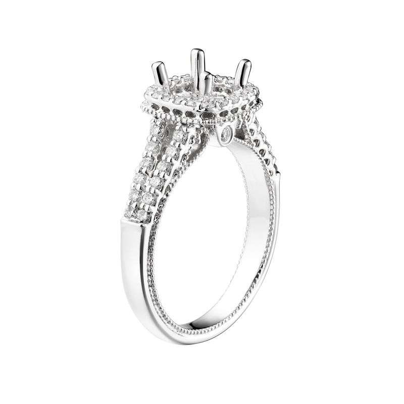 14k White Gold Round Center Halo Split Shank Engagement Ring MZ6432 Natural Diamond