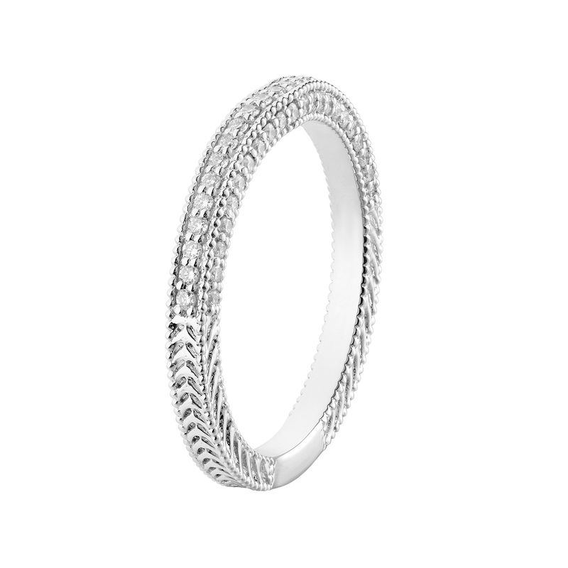 14K White Gold Round Natural Diamond  Engraving Anniversary Wedding Band MZ6646
