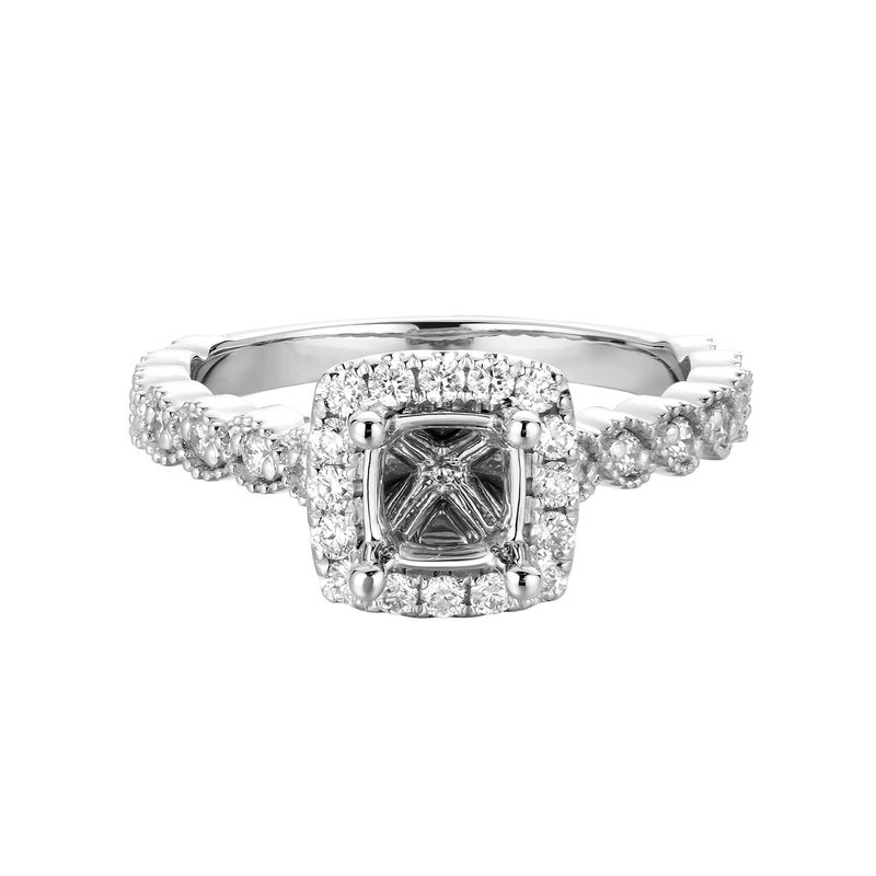 14k White Gold Cushion Halo Natural Diamond Engagement Ring MZ6844