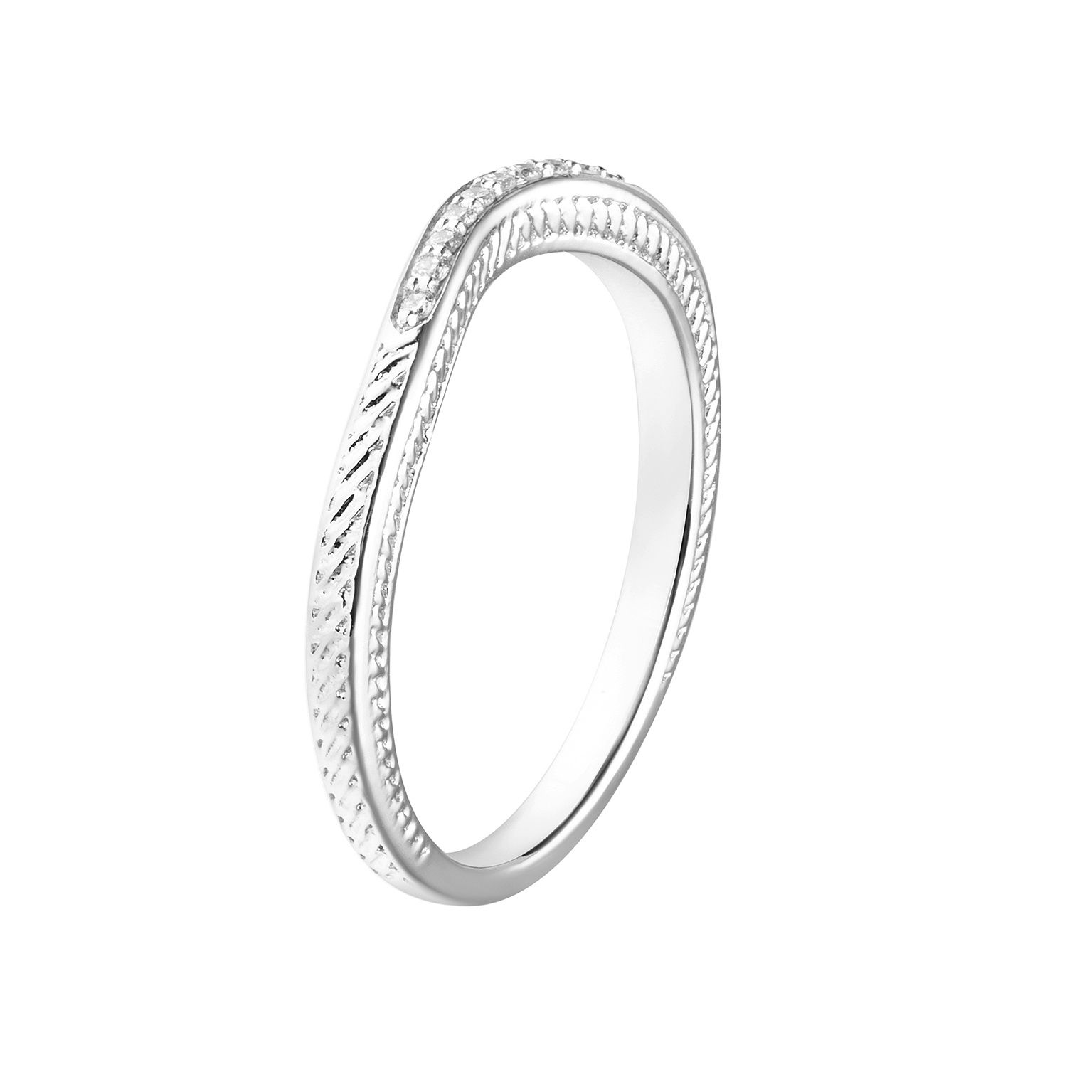 14K White Gold Romance Round Natural Diamond  Wedding Band MZ7167