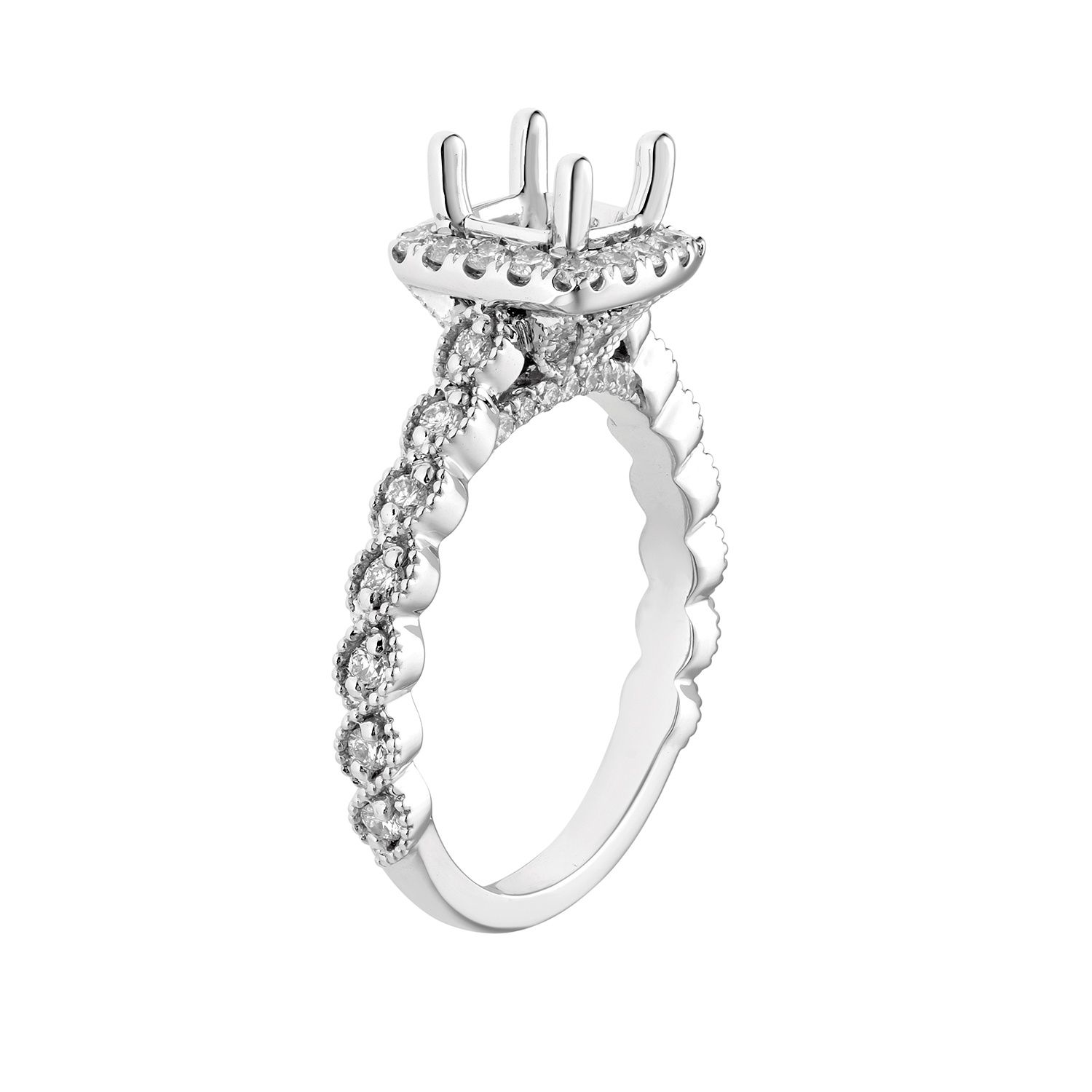 14k White Gold Cushion Halo Natural Diamond Engagement Ring MZ6844