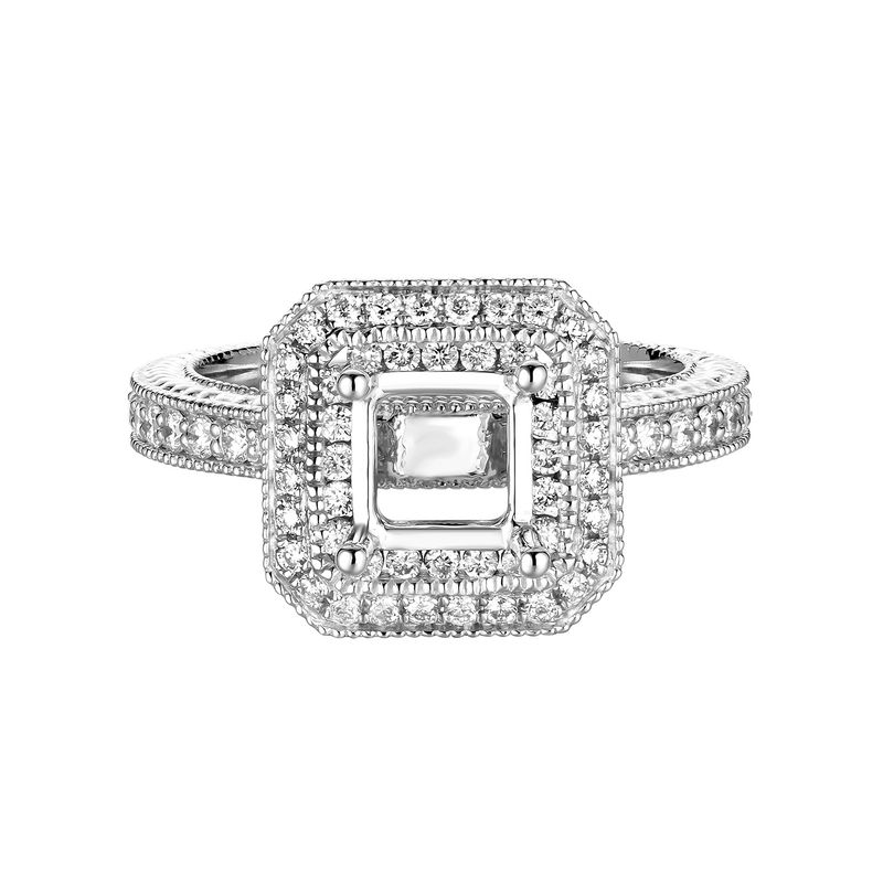14K White Gold Double Cushion Halo Natural Diamond Engagement Ring MZ7441
