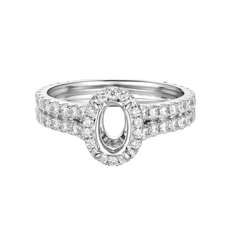 14k White Gold Oval Halo Natural Diamond Engagement Ring MZ6826